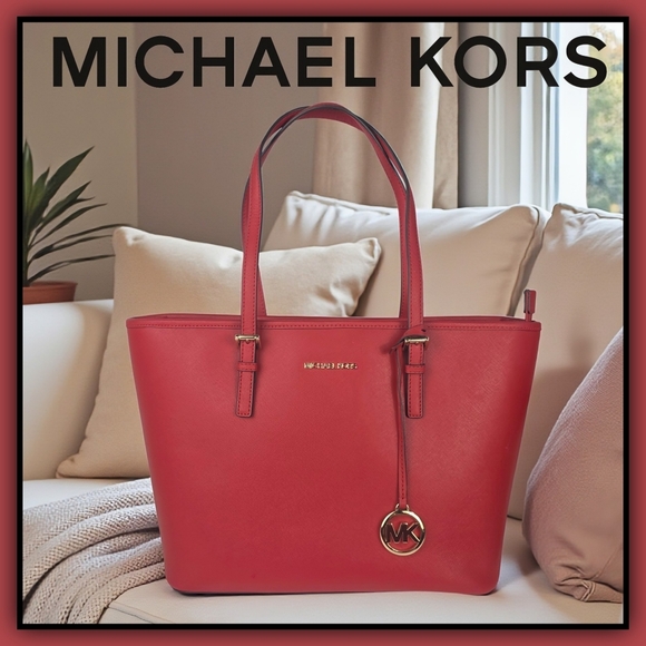 Michael Kors Handbags - Michael Kors Jet Set Saffiano Leather Red Tote Bag with COA